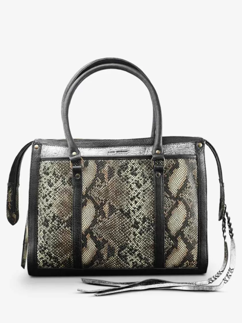 New Lerive Droite - L - Python - Argente / Noir Femme Sacs Porté Épaule