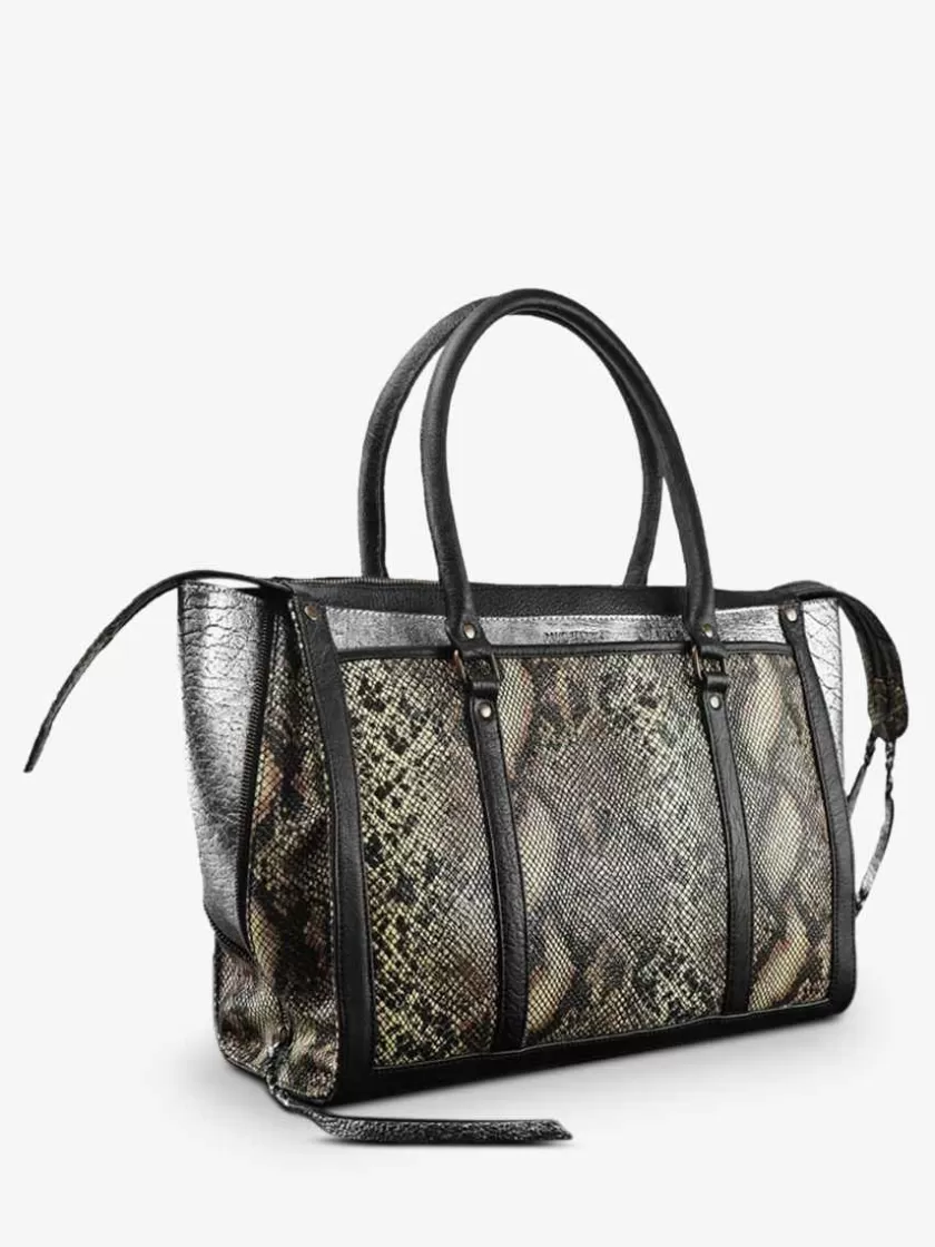 Hot Lerive Droite - M - Python - Argente / Noir Femme Sacs Porté Épaule